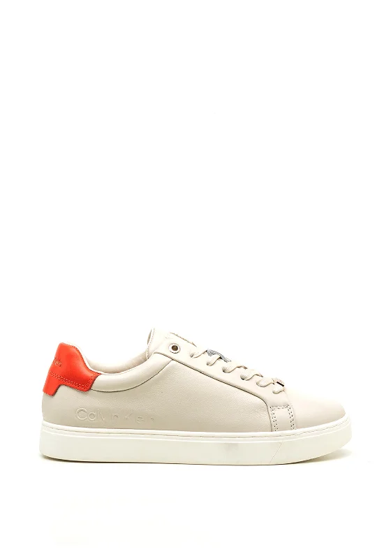 Calvin Klein Leather Embossed Trainers, Stone Grey