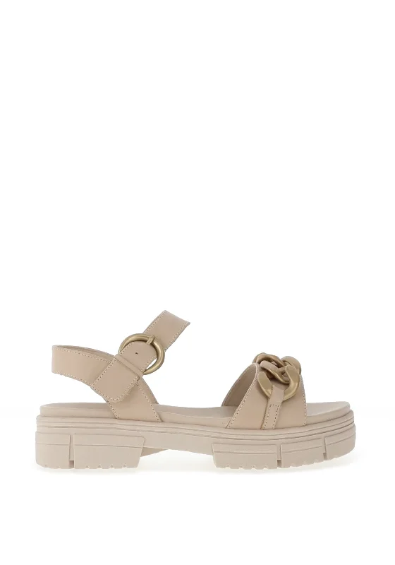 Caprice Leather Chain Platform Sandals, Beige