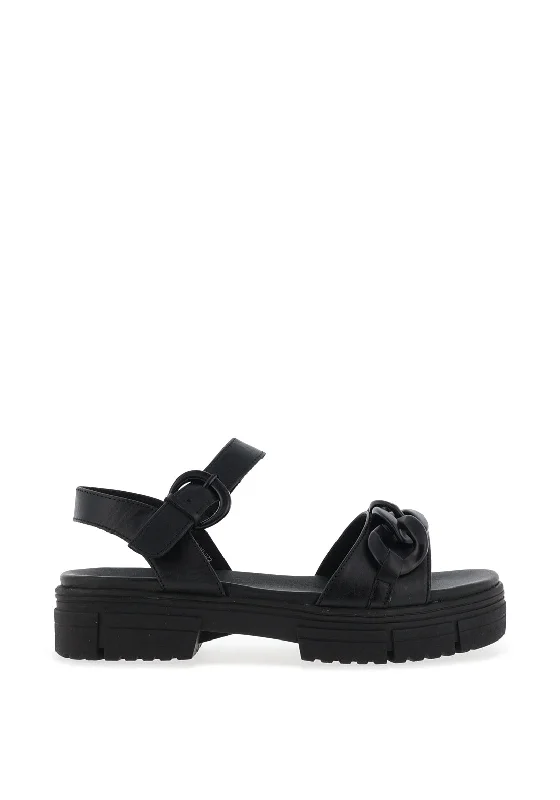 Caprice Leather Chain Platform Sandals, Black