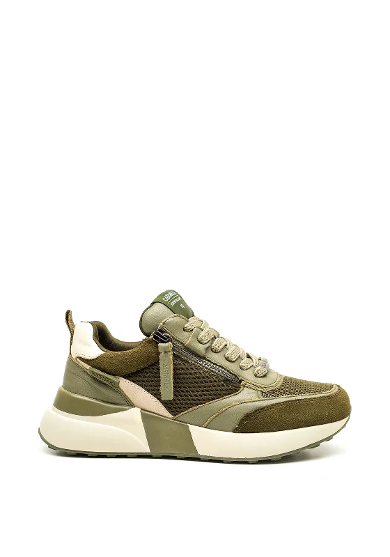 Carmela Mesh Mix Side Zip Trainers, Khaki