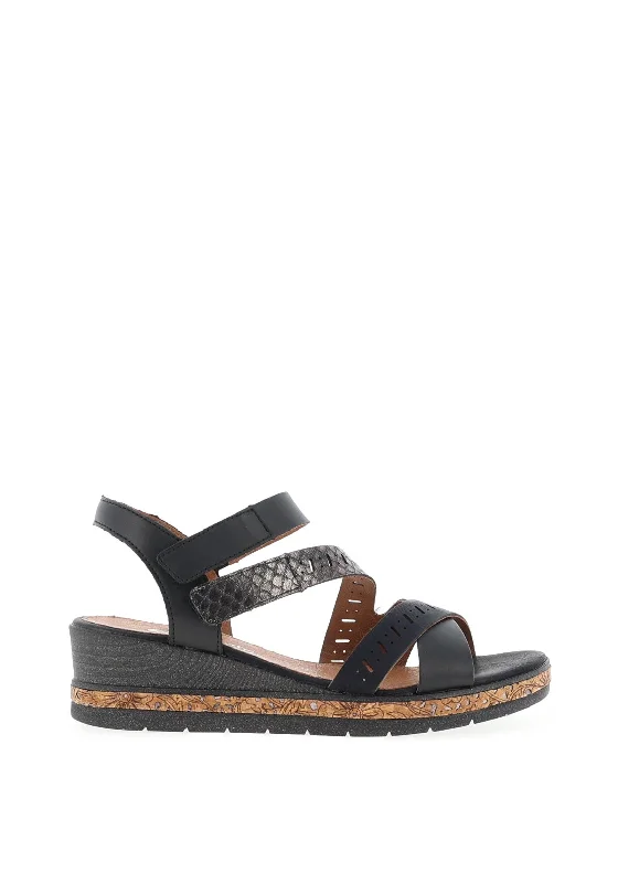 Remonte Multi Strap Textured Sandals, Black