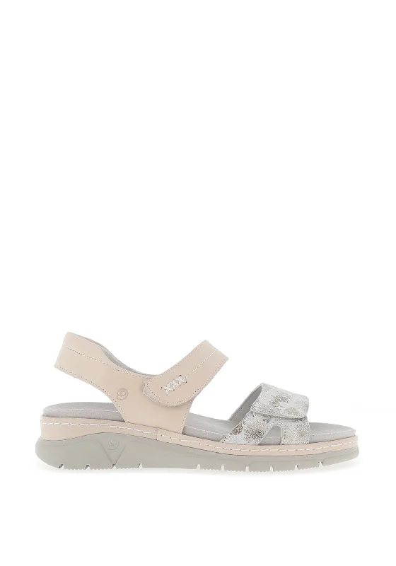 Suave Womens Manila Metallic Leather Velcro Strap Sandals, Cream