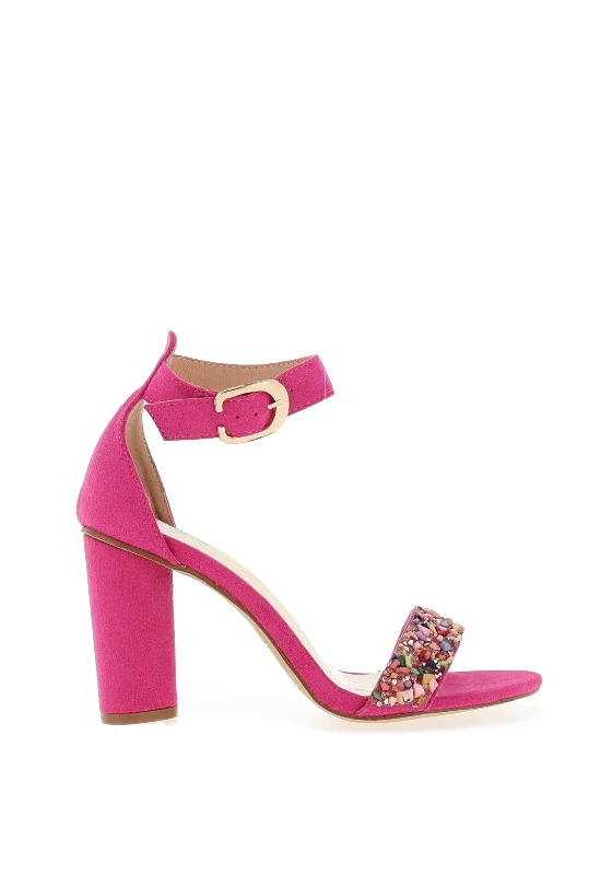 REDZ Suede Embellishment Heeled Sandals, Fuchsia