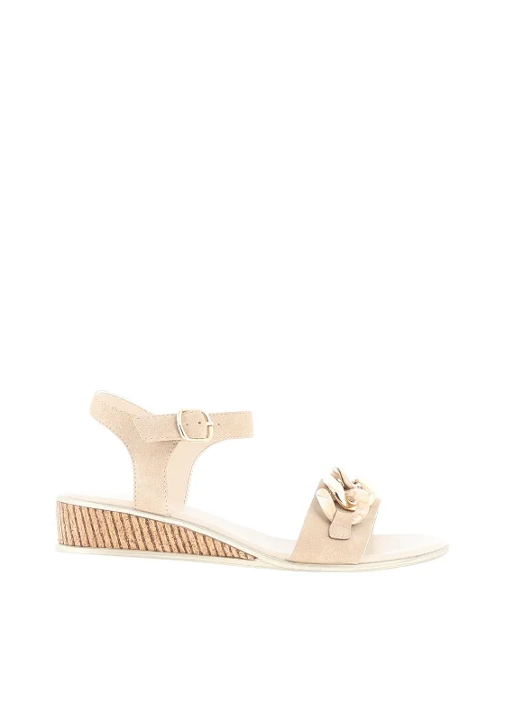 Redz Link Chain Wedge Sandals, Beige