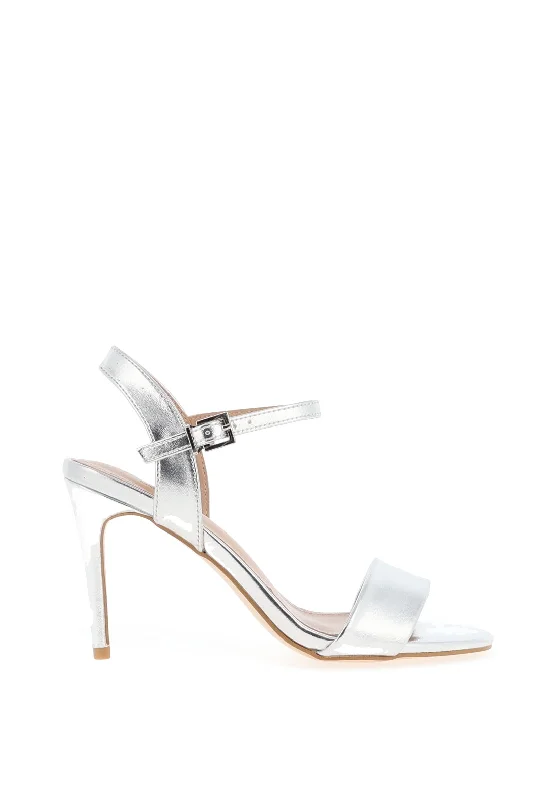 REDZ Metallic Heeled Sandals, Silver