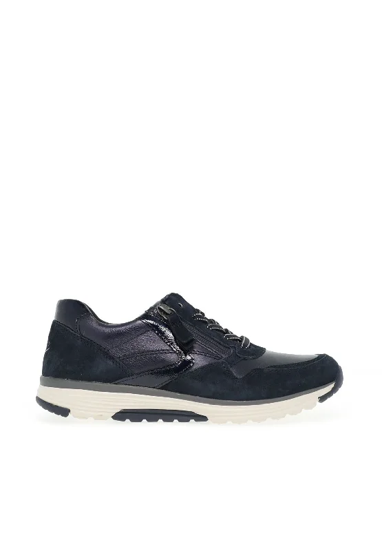 Gabor Leather Mix Zip Rolling Soft Trainers, Navy