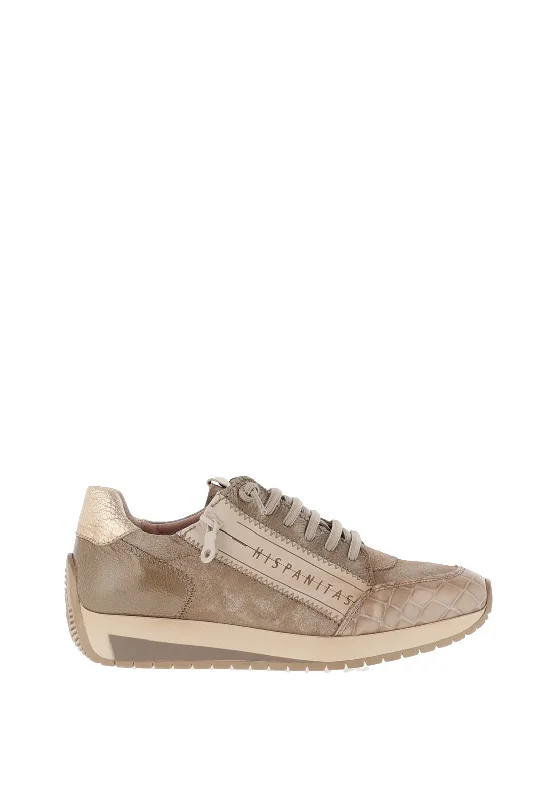 Hispanitas Leather Side Zip Trainers, Taupe