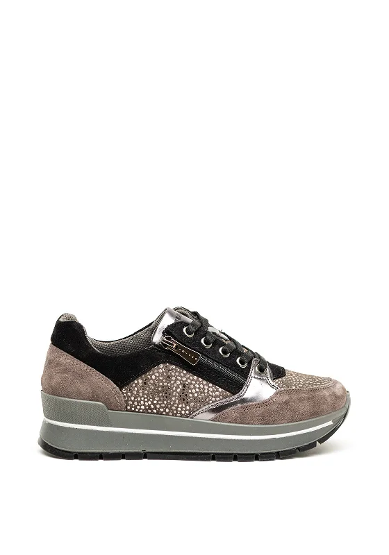 Igi & Co. Suede Animal Print Zip Trainers, Grey