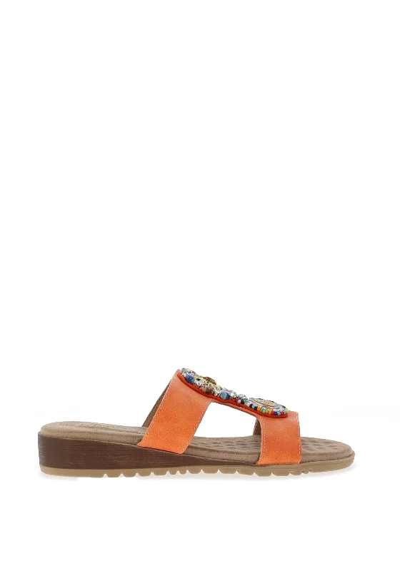 Lunar Faux Leather Diamante Mules, Orange