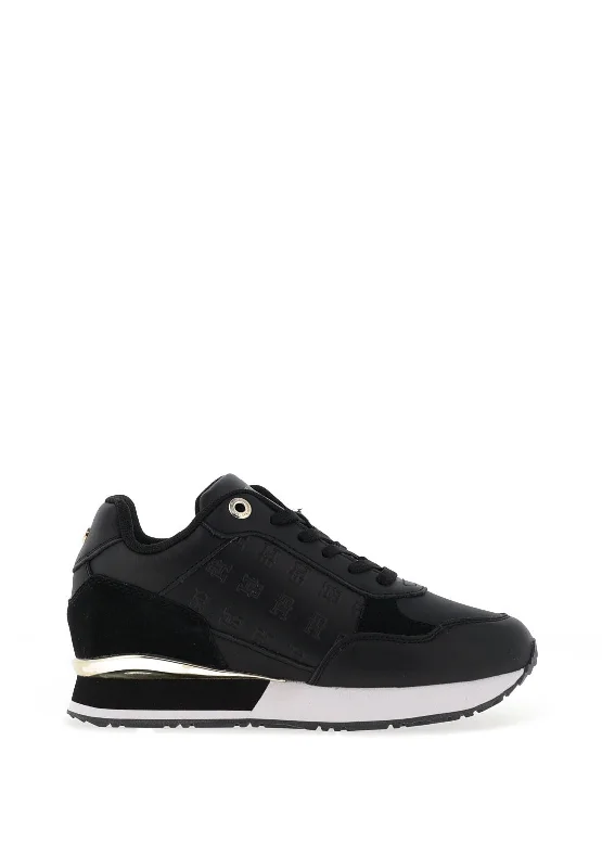 Tommy Hilfiger Womens Monogram Embossed Trainers, Black