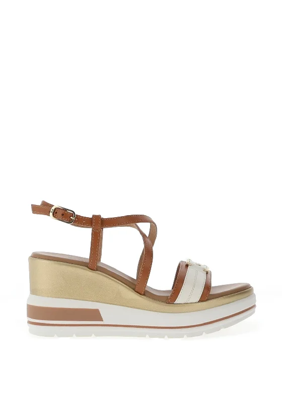 Nero Giardini Criss Cross Wedge Sandals, Cognac