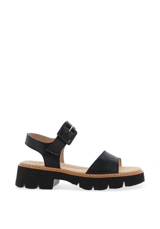 Paul Green Leather Buckle Sandals, Black