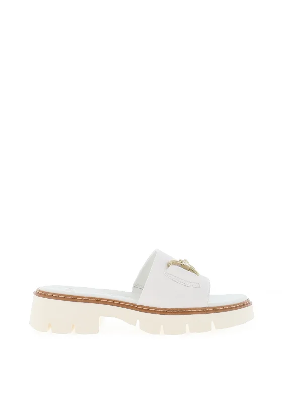 Paul Green Leather Chain Mules, White