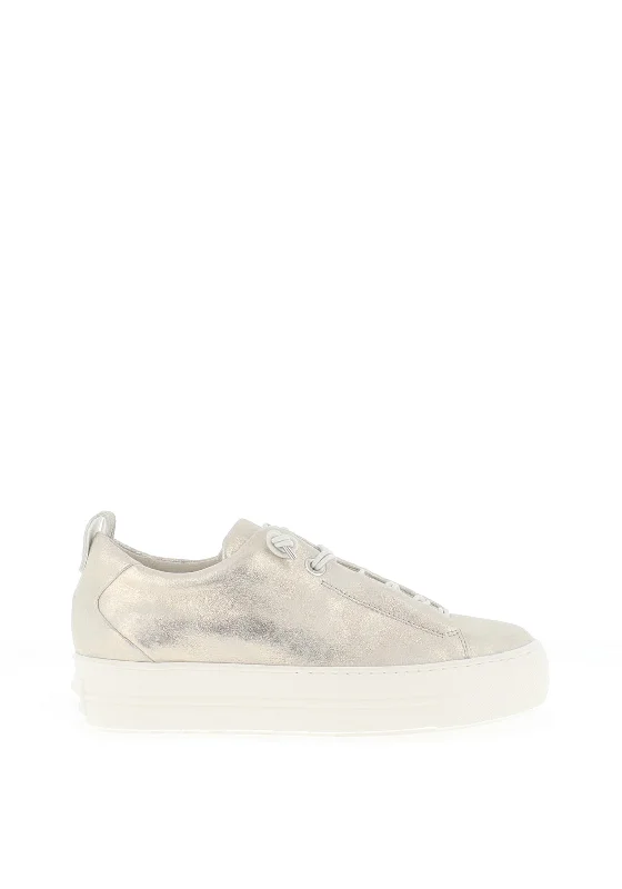 Paul Green Leather Elastic Lace Platform Trainers, Silver