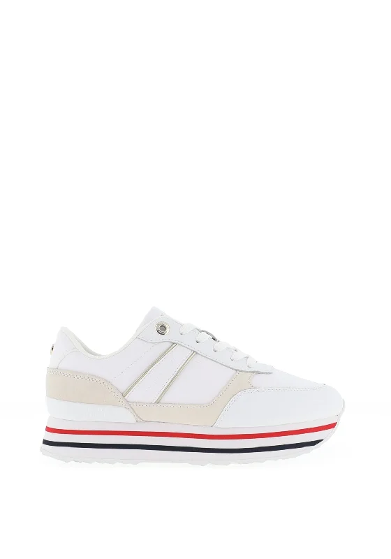 Tommy Hilfiger Womens Mixed Panel Platform Trainers, White