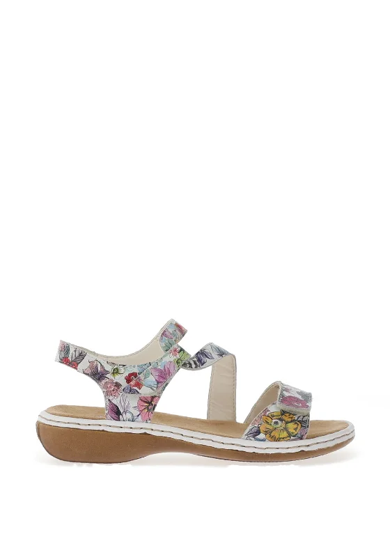 Rieker Womens Leather Floral Print Comfort Sandals, Multi