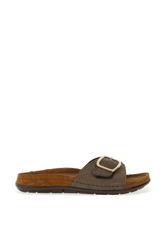 Rohde Leather Single Buckle Chunky Slip On Mules, Olive