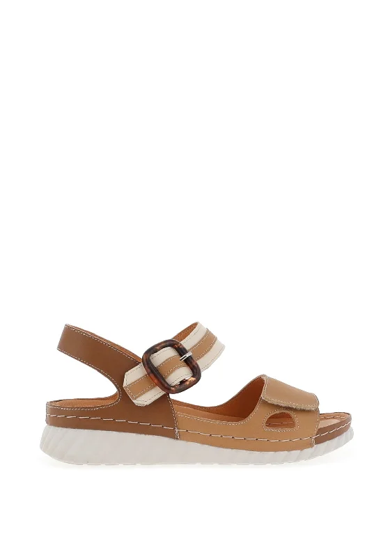 Softmode Gaby Leather Buckle Velcro Sandals, Tan