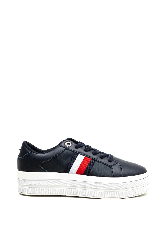 Tommy Hilfiger Womens Leather Platform Trainers, Navy