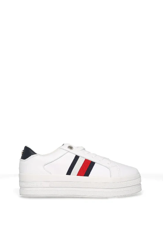 Tommy Hilfiger Womens Leather Platform Trainers, White