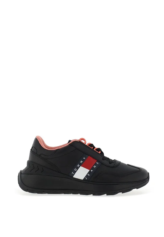 Tommy Jeans Womens Retro Leather Trainers, Black