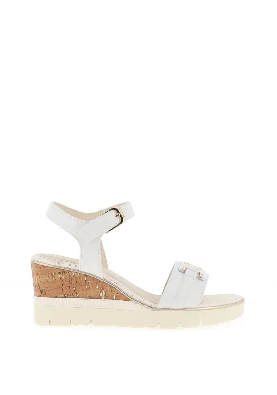 Tamaris Leather Geometric Buckle Wedge Sandals, White