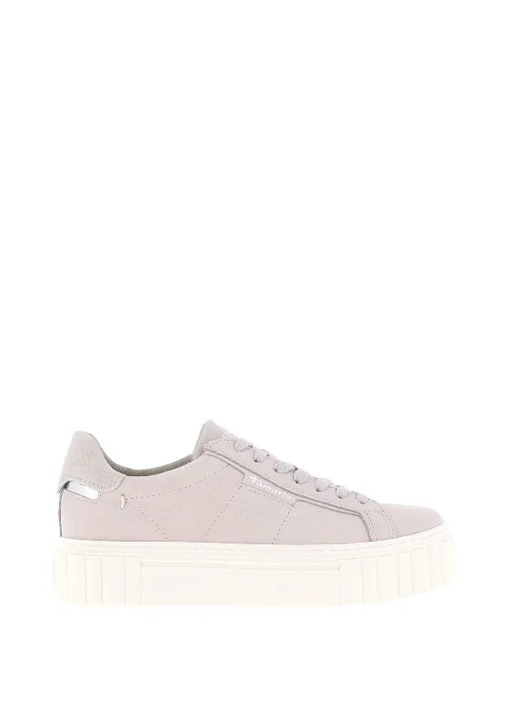 Tamaris Leather Platform Trainers, Light Grey