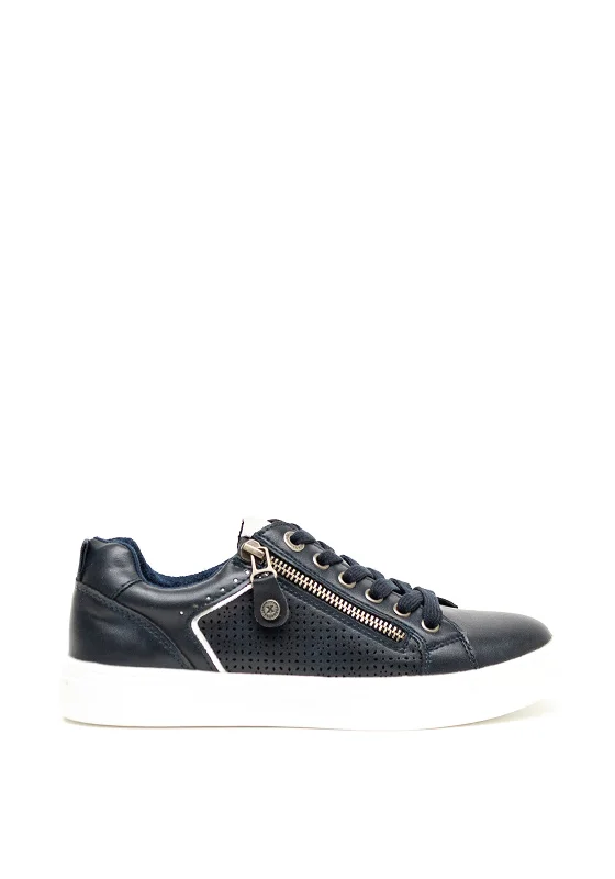 Xti Laser Cut Side Zip Trainers, Navy