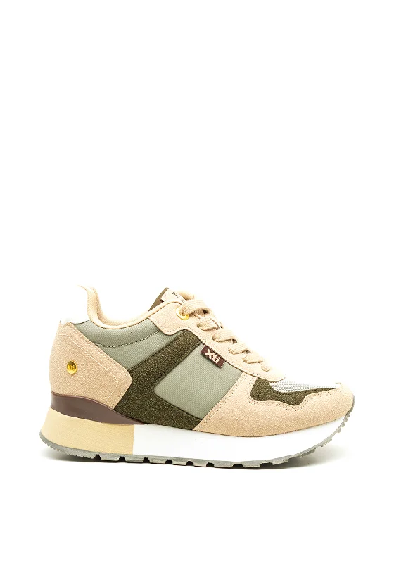 Xti Womens Urban Platform Trainers, Khaki Multi