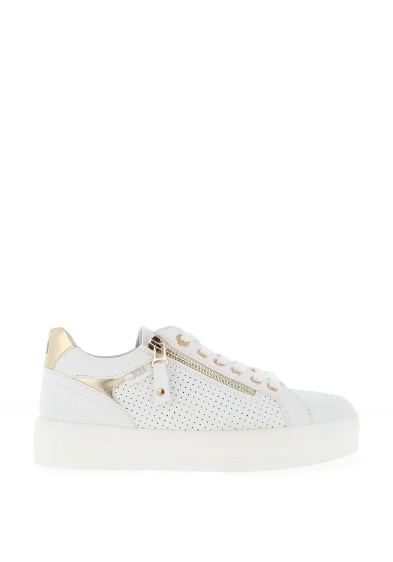 Xti Laser Cut Side Zip Platform Trainers, White