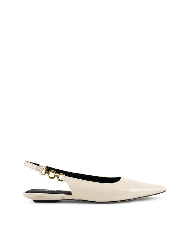 Alana Slingback Flats  - Chalk White Patent Leather