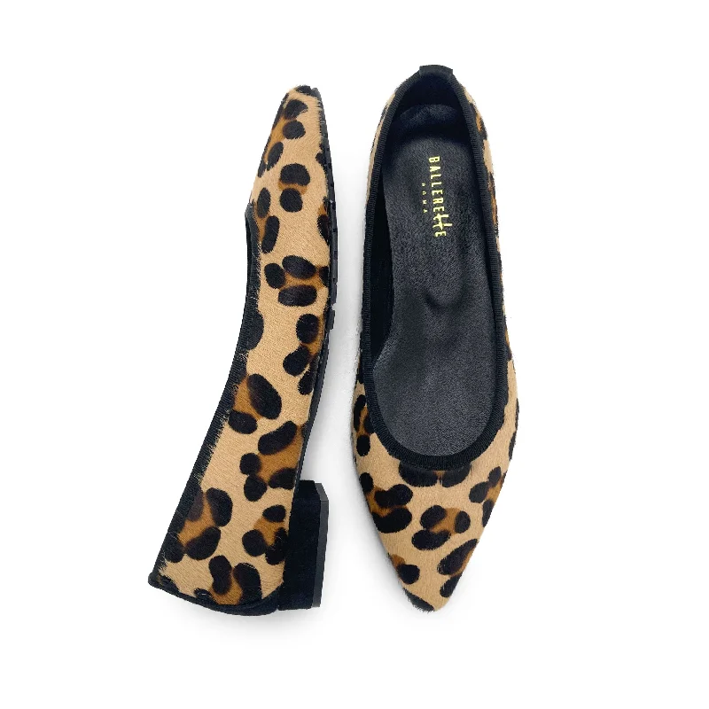 Animalier calf hair pointed toe ballet flats