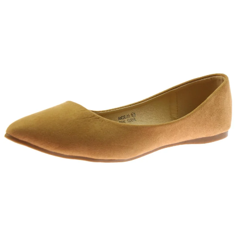 Bella Marie Womens Angie Faux Suede Pointed Toe Ballet Flats