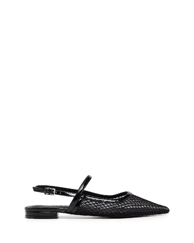 Lourdes Pointed Flat Black Mesh