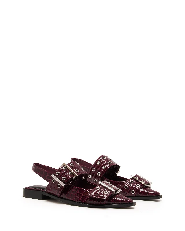 Matilda Pointed Flat Cherry Patent Croc