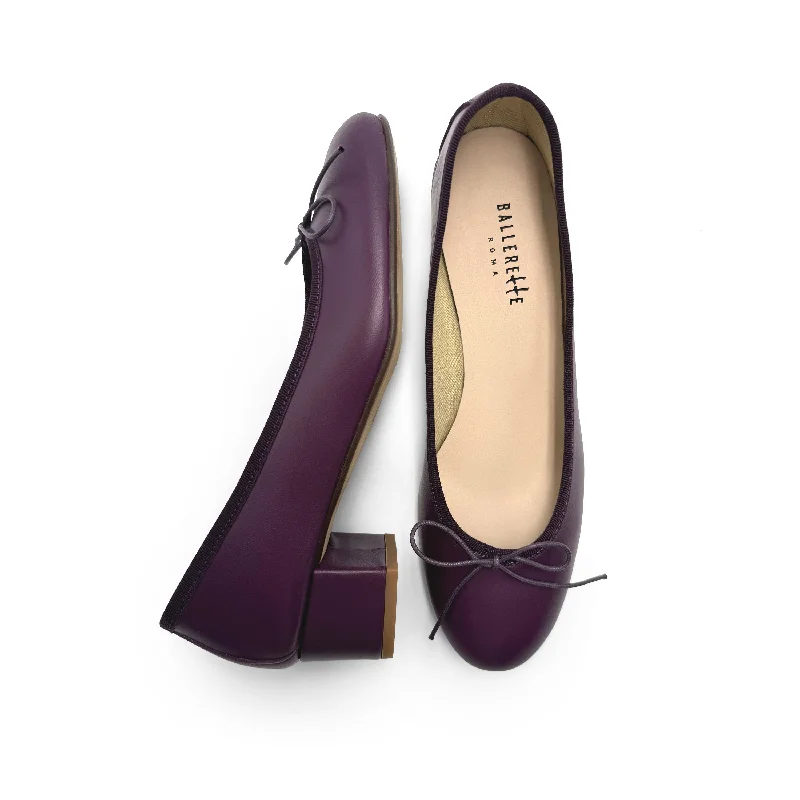 Purple leather ballet flats with heel