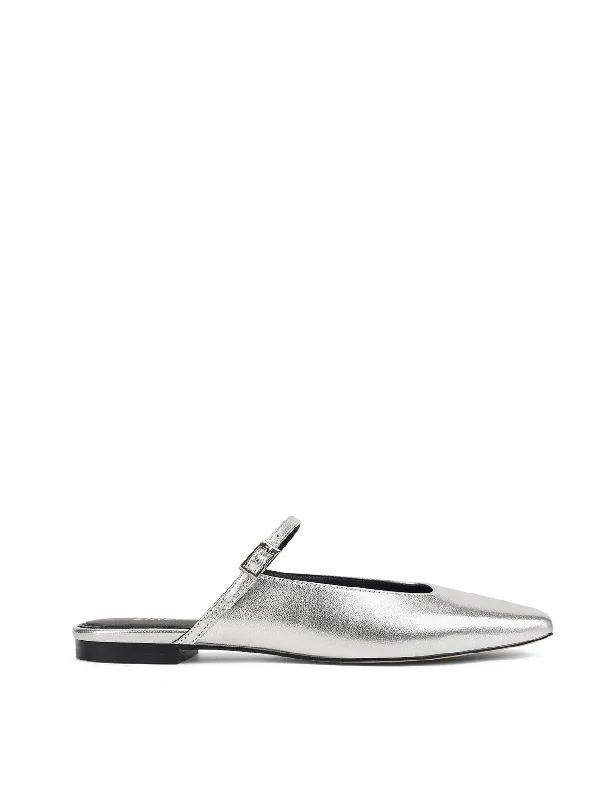 Xanthe Mary Jane Mules - Silver Metallic Leather