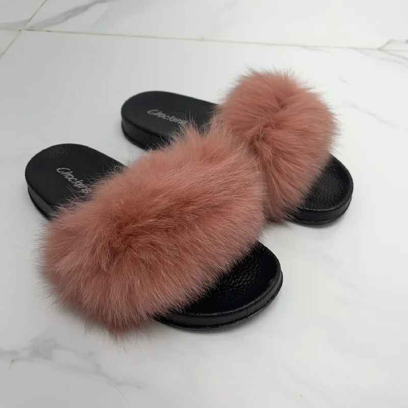 Celine - Pink Faux Fur Fluffy Sliders