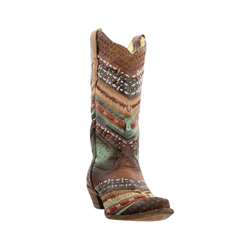 Corral Embroidered and Studded Brown & Turquoise Boots