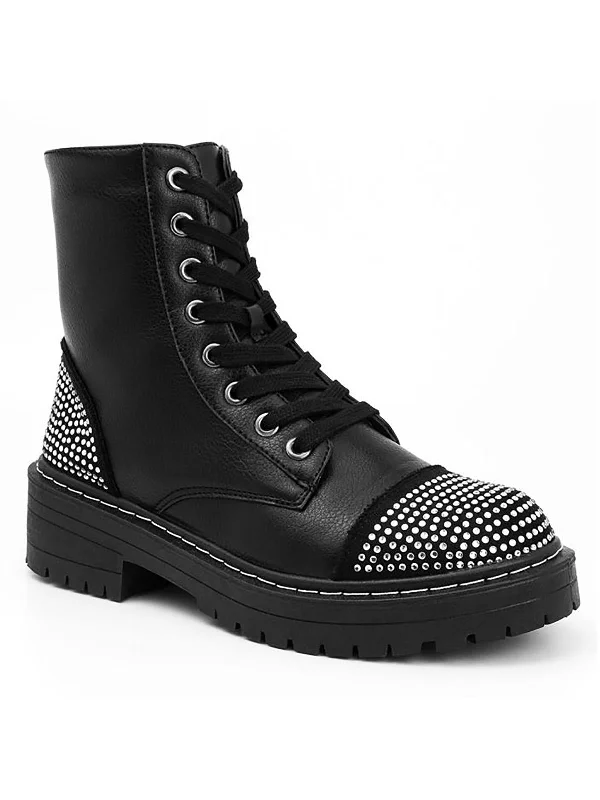 Kalina  Womens Ankle Pull On Combat & Lace-up Boots