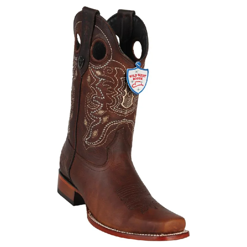 Wild West Boots Mens Hombre Walnut Leather Square Toe Boots 818