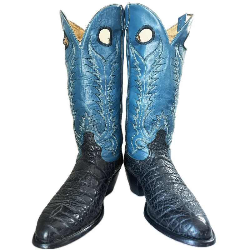 TONY LAMA Vintage Buckaroo Elephant Embossed Tall Black Blue Cowboy Boots