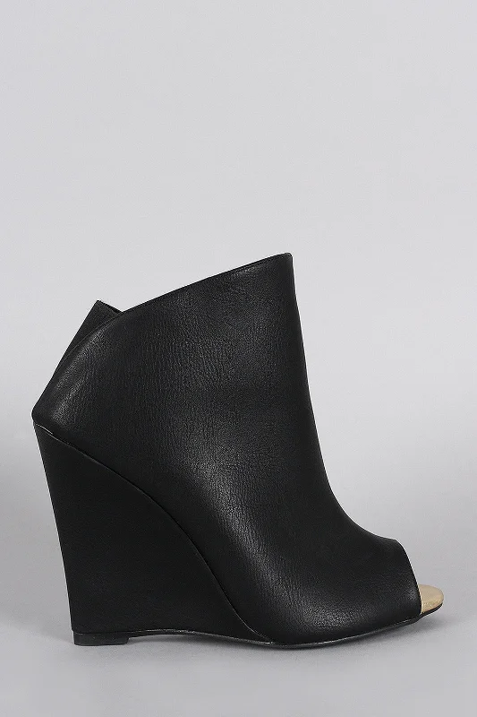 Back Elastic Gore Peep Toe Wedge Booties